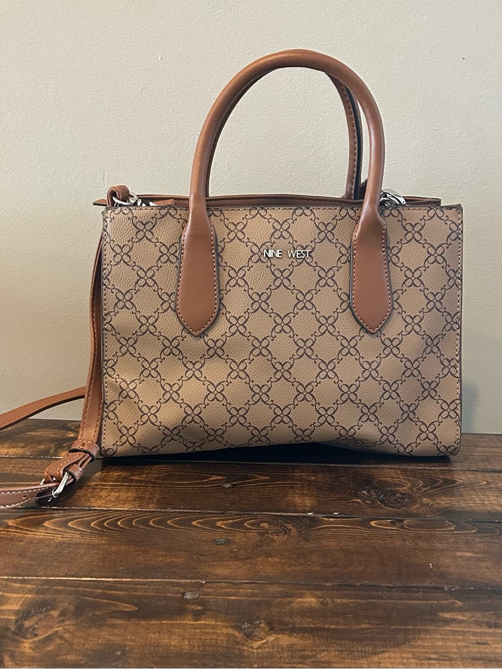 Nine West Brown Patterned Top-Handle Satchel